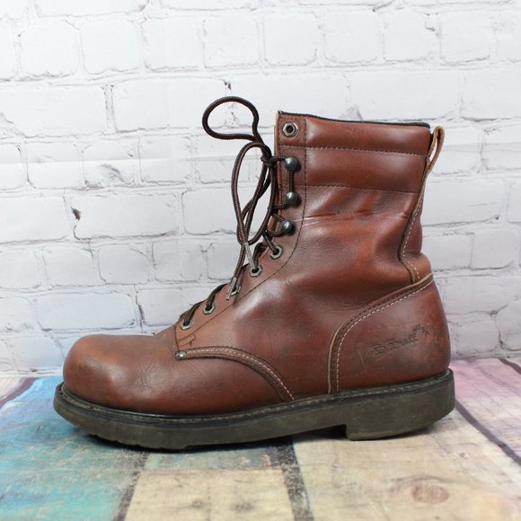 DD TUFF Brown Leather Ankle Lace-up Steel Toe Work Boots Size 9 - Picture 2 of 9